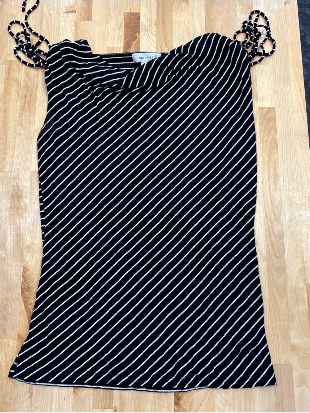 90s Nine West Women's Black White Stripe Sleeveless Rayon Tunic Blouse szL